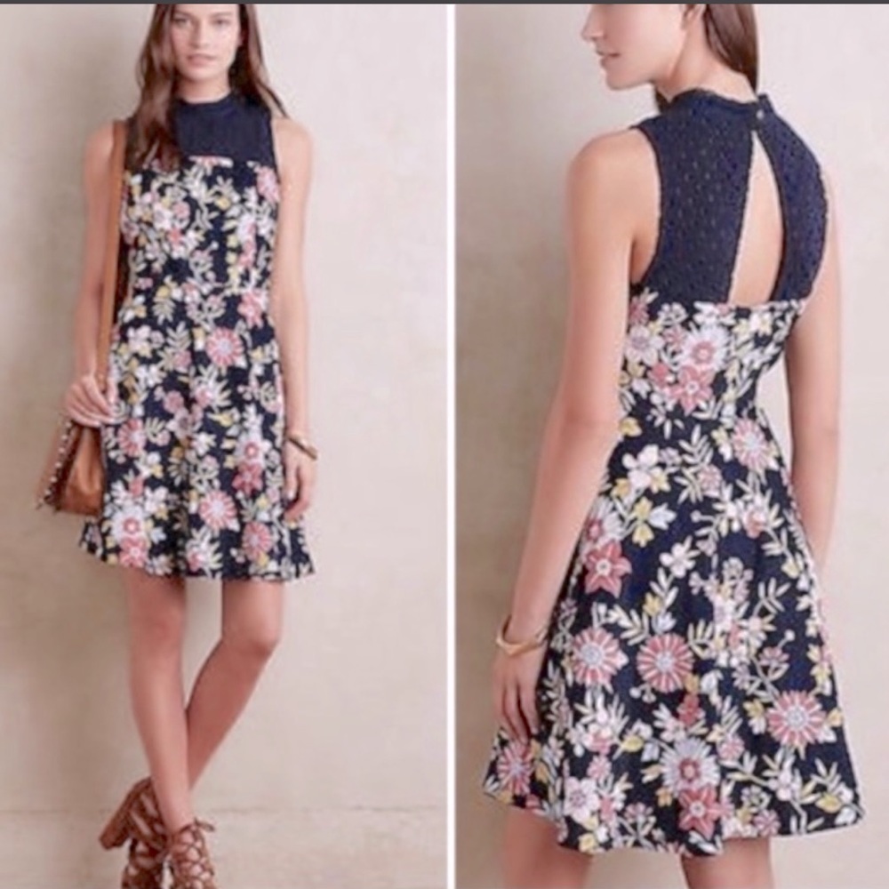 Anthropologie Navy and Floral Dress